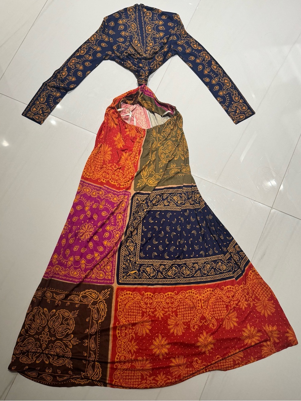 FARM Rio Mixed Paisley Cutout Maxi Dress XS Boho Resort Vacation Dres - Picture 9 of 10